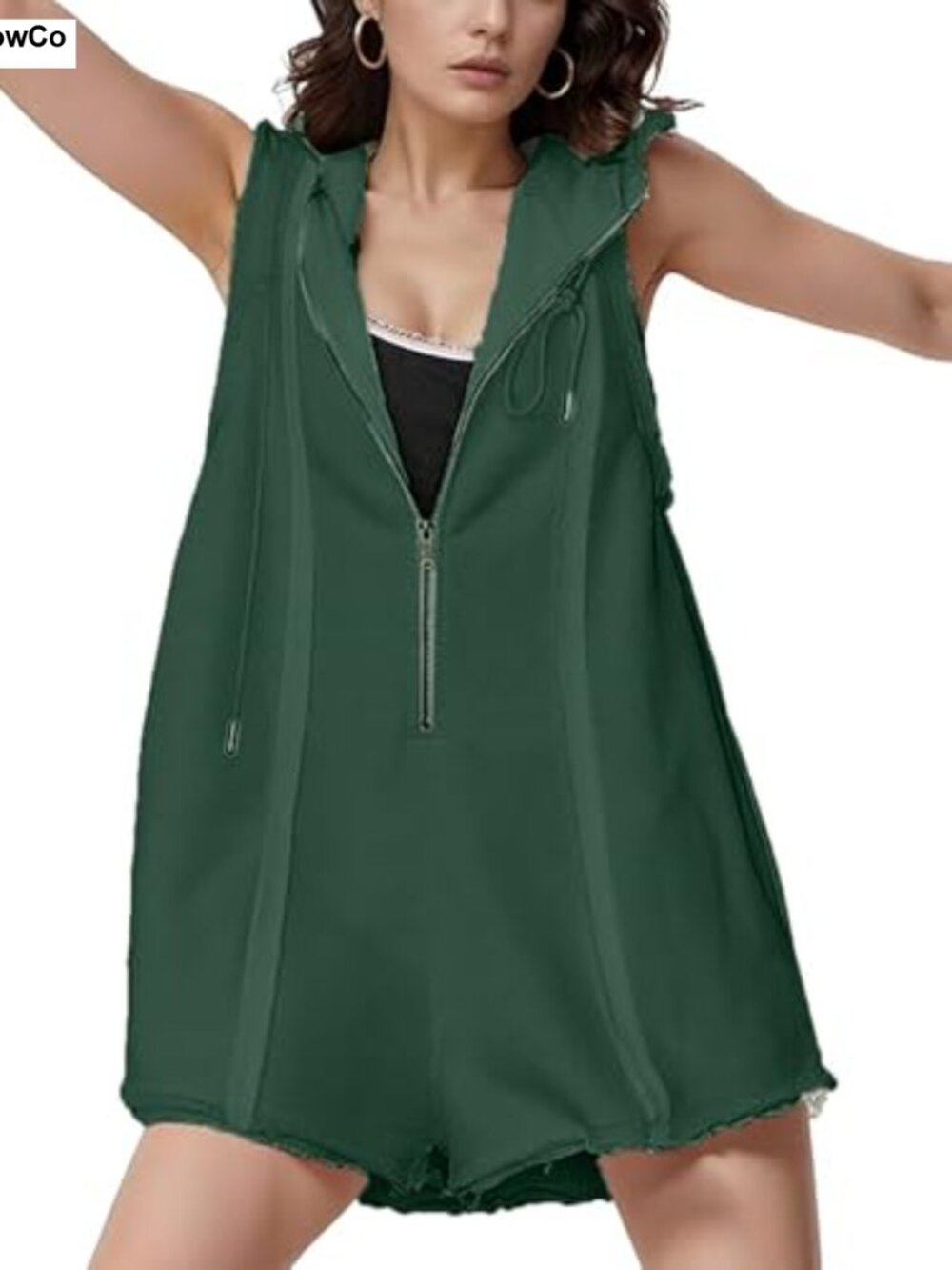 Women's Sleeveless Hooded Romper Jumpsuit with Pockets Athletic Casual